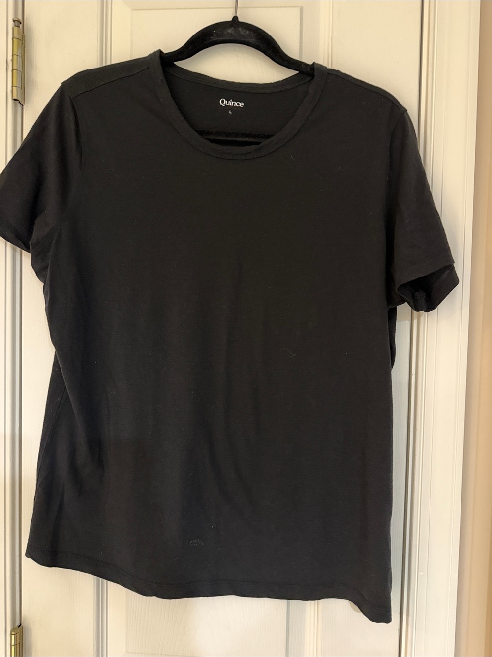 Quince Black 100% Wool Short Sleeve Crew Neck Tee, Size L